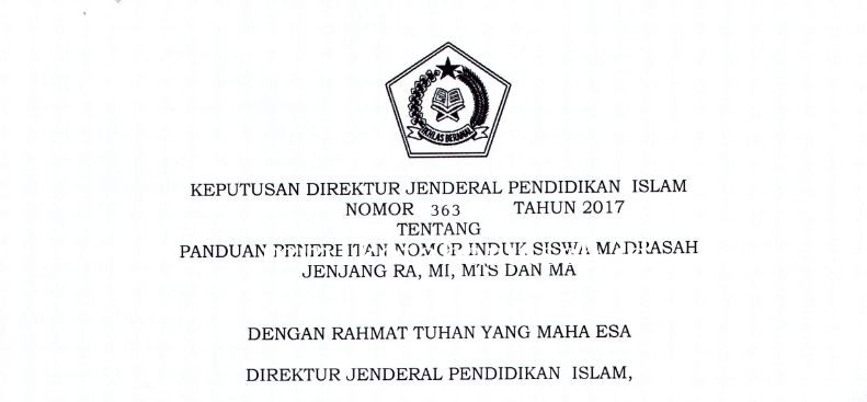 Pedoman Penerbitan dan Penulisan Nomor Induk Siswa Madrasah (NISM)